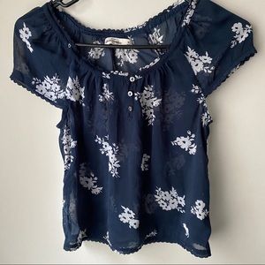 Abercrombie Kids Navy floral top see through